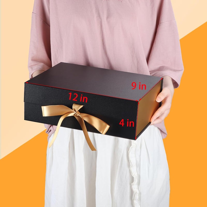 Ditwis 4 Pack 12x9x4 Inches Gift Boxes with Magnetic Closure Lids, Black-Gold Magnetic Box with Ribbon for Wedding, Groomsmen Bridesmaid Proposal, Birthdays, Mother's Day - Image 3